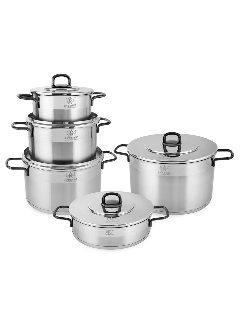 Life Smile Stainless Steel Cookware Set with Lids | 20cm, 24cm, 28cm & 32cm Soup Pots + 28cm Shallow Pot-Multi-Size Cooking Pots - Image 1